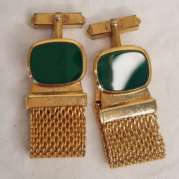 Mens Green & Yellow Gold Cufflinks - Picture 2 of 8